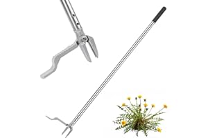 BARAYSTUS Extractor de malas hierbas, herramientas de jardín con 3 garras y pedal, extractor de malas hierbas de pie, mango de acero inoxidable extraíble, fácil deshierbe sin agacharse, comedor de
