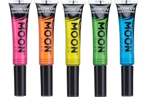 Moon Glow - Neon UV Hair Color Streaks 15ml - Hair Mascara - Temporary wash out hair colour dye - Glows brightly under UV Lighting! (Set of 5)