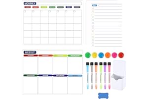 YOOSSO Magnetyczny terminarz tygodniowy na lodówkę, 42 x 29,7 cm, planer tygodniowy, zmywalny, lista rzeczy do zrobienia, z planerem miesięcznym, planerem dziennym, magnesami, pudełkiem do przechowywania,