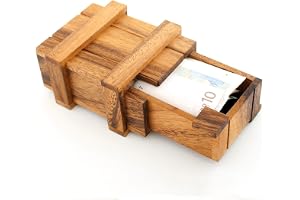 GOODS+GADGETS Magisk Penglåda i Trä - Hemligt Pusselspel | Handgjord trälåda med dold fack, 12 x 9 x 4 cm – perfekt för pengar, presentkort & smycken