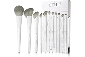 ‎BEILI BEILI Makeup Brush Set, White Make-Up Brush Set, 12 Vegan Makeup Brushes for Powder, Foundation, Concealer, Eyebrows, Eyeshadow, Contour, Eyeliner, Blender Eye Brush (White)