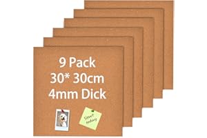 Okydoky Tablón de anuncios (30 x 30 cm, grosor: 4 mm), 9 unidades autoadhesivas, para oficina, escuela y hogar (4 mm, 9 unidades)