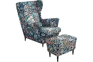 AQIGR Zestaw pokrowców na krzesła ze skrzydłami, w tym 2-częściowy pokrowiec na krzesło Wingback i pokrowiec na otomana, zdejmowany pokrowiec na fotel do salonu, który można prać w pralce (Color : #13)