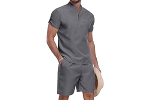 AIYINO Men's 2 Piece Set Summer Holiday Outfits Button Short Sleeve Henley Shirts and Casual Beach Shorts