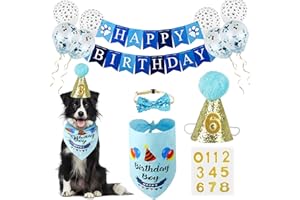 Dog Birthday Bandana Boy, VIPITH Cute Dog Birthday Party Supplies with Happy Birthday Banner Bow Tie Hat Banner Balloons Cake Topper for Pet Puppy Cat Birthday Decorations (Blue/Boy)