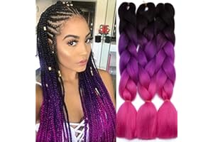 TESS 60cm Meches pour Tresses Africaine 1 paquet 100g Kanekalon rajout cheveux tresses Braids Single Hank Synthetique Braiding Jumbo Braid 60cm(1 pcs) Noir/Pourpre/Rose
