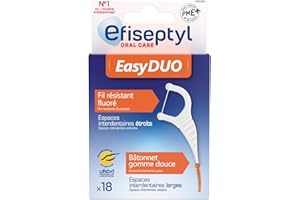 Efiseptyl - Porte-fil Dentaire EasyDuo - Fil Résistant Fluoré - Bâtonnet Gomme Douce - x18