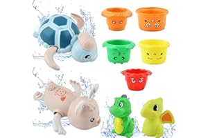 GizmoVine Jouet Bain Bébé, 9 Pcs Enfant Jeux de Bain Coffret sont en Silicone Souple, Faciles Nettoyer, Bath Toys pour Fille et Garcon Les Ages de 6-12 Mois et 1, 2, 3 Ans, Jouets Remonter Tortue