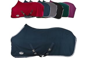 ‎MARENGOS Marengos - Abschwitzdecke Economic mit Kreuzgurten (abnehmbar) | Pferdedecke mit Frontschnalle, Schweifkordel & Widerristpolster | atmungsaktive Fleecedecke | Pferde Zubehör in Dunkelblau | 115cm