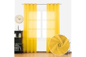 BOD HOME, 2 Piezas Cortinas Translúcidas para Salón, 140x260cm, Accesorio con Ojales para Ventanas, Cortinas Decorativas para Dormitorio/Habitación, Modernas, Frescas, Cortinas para Hogar, Amarillo