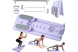 HEEPOOHOMA Pilates Board Für Zuhause, Faltbares Multifunktionales Reformer Board, Extra Stabile Konstruktion Mit Automatischem Rückprall, Bauchtrainer & Widerstandsbändern, Ganzkörpertraining