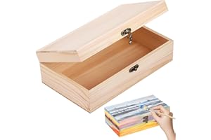 Wooden Box with Lid, 25 x 15 x 8 cm, Pine Wood Memory Box for Baby, Wooden Box with Lid and Closure, DIY Memory Box for Crafts and Painting, Treasure Chest Wood for Treasure Chest, Gift Box