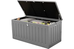Olsen & Smith 830L Extra Large XL Outdoor Garden Storage Box - Weather Resistant Heavy Duty Garden Box Wood Effect with Padlock - Massive Capacity Storage Chest for Tools Cushions Toys & More, Grey
