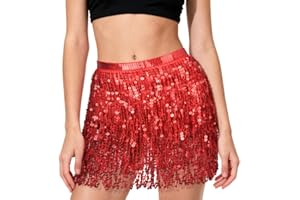 AYBUY Gonna con Paillettes Nappe, Gonna di Paillettes Wrap, Danza del Ventre con Nappe per Donne e Ragazze per Festival Club Rstate Spiaggia Carnevale di Halloween Mini Gonne