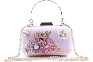 EVEOUT Bolso de Novia con Cuentas Flor Perlas para Novias,Bolso de Mano para Mujer en Piel Bolso de Fiesta para Mujer