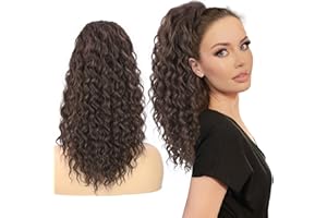 Allyreetress Afro Curly Ponytail Extension, Long Wavy Curly Drawstring Ponytail for Black Women Long Multi Layered Hair FluffyThick Ponytail Natural Soft Synthetic Hairpiece for Daily Use(Dark Brown)