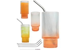 Smiths Mason Jars Lot de 4 verres à boire Tall Collins vintage, 285 ml (11 oz), ensemble de verres à eau nervurés, idéal pour gin chaud et punch aux canneberges, whisky aigre d'hiver (Orange)
