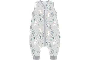 Chilsuessy Sacco nanna con piedi, 1,5 Tog, per tutto l'anno, senza maniche, sacco a pelo con gambe, per bambini, 1,5 tog/cucciolo, 70 cm, altezza del bambino 80-90 cm