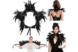 SUFANG Gótico Mantón de Las Pluma Capa de Plumas para Mujer Chal de Capa de Plumas Negras góticas Chal de Plumas Negras Collar Chal De Plumas Halloween Capa de Plumas para Mujer Carnaval Cosplay