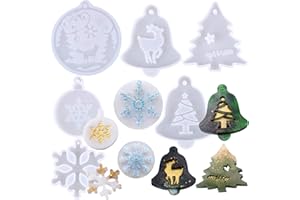 BHGT 8PCS Moule Silicone Resine Epoxy Noël Pendentif pour Resine Moulage Outils Bricolage Pendentifs Ornement Fabrication de Bijoux Décoration Sapin de Noël