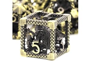 Dés JDR Dés de Jeux pour Donjons et Dragons, HNCCESG Dés Jeu de Role 7 Pièces avec boîte en métal Dés de Dragon 3D en Métal Creux Polyédrique D4/D6/D8/D10 (0-9 et 00-90)/D12/D20