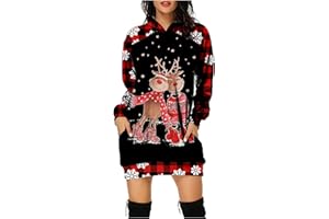 Fannyfuny Vestiti Natale di Donna Maglione con Stampa Renna Abito Casual da Donna Abito per Autunno E Inverno per Autunno E Inverno con Tasca Maniche Lunghe Felpa con Cappuccio alla Moda