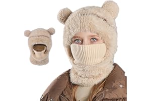 KASESSS Cagoule Enfant Thermique, Cagoule Fille Coupe-Vent, Bonnet Cache Cou Enfant Multifonctionnel, Cagoule Enfant Garcon Doublure Peluche pour Ski Snowboard d'hiver Plein Air Sport