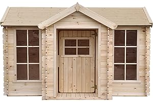 Timbela Kinderspielhaus aus Holz - Spielhaus im Freien für Kinder - B241xT178xH151 cm/2.63m2 Gartenspielhaus mit Veranda - Garten-Sommerhaus für Kinder M520
