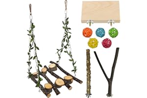 kathson Wood Bird Swing Toys Natural Parrot Perch Wooden Stand Platform Parakeet Paw Grinding Stick Cage Accessories Exercise Toy for Cockatiels Budgies Lovebirds Conures