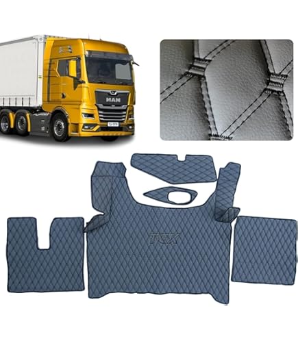 KRAM-TRUCK Gewatteerde vloermatten compatibel met MAN TGX vanaf 2021 automatisch, donkerbruin, spons van kunstleer 1 cm, hygiënecertificaat, comforthoezen