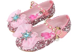 IWFREE Fille Chaussures de Princesse Elsa Cristal Ballet Paillettes Sandales pour Enfant Déguisement Noël Carnaval Anniversaire Fête Mariages Communion Baptême Costume Accessoires Bleu Rose Argent 03