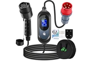 FNRIDS Chargeur Voiture Electrique 11kw, EV Chargeur Type 2, 6A/8A/10A/13A/16A câble de Chargeur Temporisée, Cable Recharge Voiture Electrique, IP67 étanche, 6 mètres avec Sac,fiche CEE triphasée