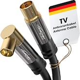 KabelDirekt TV Antenna Cable 4K &ndash; 1 m, 90&deg;/Straight | Straight Socket/Angled Socket, for DVB-C/DVB-T/DVB-S, black