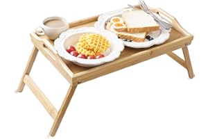 unycos - Table Pliante en Bambou pour Ordinateur Portable 50x30x23.2cm Plateau de Chevet pour Petit-Déjeuner, Bord Haut, Table d'Appoint pour Le Travail et l'Étude (Table de Déjeuner)