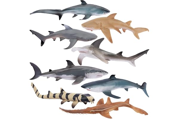 TOYMANY Lot de 8 figurines d'animaux de la mer avec requin marteau, requin blanc, requin citron, jouet de bain pour enfants, pour jouer ou comme décoration