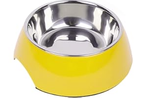 DDOXX Comedero Perro, Antideslizante | Muchos Colores y Tamaños | para Perros Pequeño, Mediano y Grande | Bol Accesorios Acero INOX-Idable Melamina Gato Cachorro | Amarillo, 160 ml