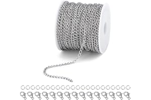 ALEXCRAFT 33 Füße Ketten Basteln Gliederkette Edelstahl Kabel Kette Silber Halsketten mit 20 Karabinerverschluss und 50 Sprung Ringe für DIY Schmuckherstellung,Silber(2,5 mm)