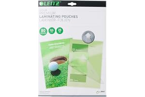 Leitz 74790000 lamineringspåsar tillverkade av 80 mikron tjockt material (transparent, glansig, A4 och UDT) - 25-pack
