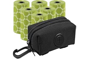 Poo Bag Holder with 120 Pcs Dog Poo Bags, VAKOWOO Fabric Poo Bag Dispenser Dog Poop Waste Bag Holder for Lead – includes 1 Poo Bag Holder & 120 Pcs Earth Rated Thick Biodegradable Dog Poo Bags