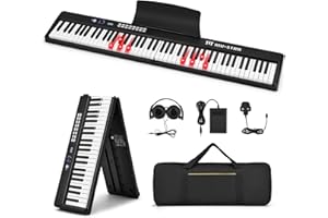 MUSTAR 88 Tasten Faltbares Klavier mit Beleuchteter Tasten, Halbgewichtige Digital Piano, Tragbares E-piano mit Bluetooth, MIDI, Sustain Pedal, Kopfhörer für Anfänger, Schwarz
