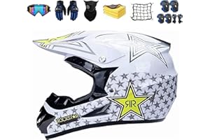 CHONGBAYZN Casque Moto Enfant,Casque De Cross pour Enfantcasque Downhill pour Enfants,pour BMX MTB Casque Moto,Sept Pièces D'équipement Casques De Moto pour Unisexes Certification ECE/Dot