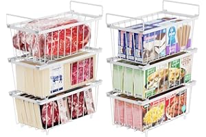 iSPECLE Chest Freezer Baskets - 6 Pack Stackable Freezer Organiser Bins for 198L Chest Freezer Easy to Sort and Get Food with Handles Add Space and Allow Air Circulation, White