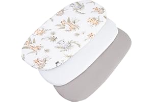 Medi Partners Baby Fitted Sheet Pram Sheet 86 x 40 cm 3-Pack Flat Sheet Bassinet - 100% Cotton Fitted Sheet for Cot Cot Cover (Safari White/Grey)