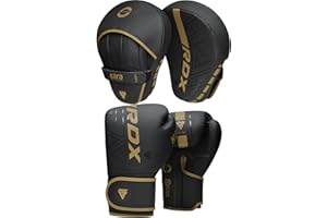 RDX Boxing Gloves and Pads Set, Maya Hide Leather, Adult & Kids KARA Hook and Jab Curved Focus Mitts with Punching Gloves for MMA, Muay Thai Kickboxing Martial Arts Punching Hand Target Strike Shield