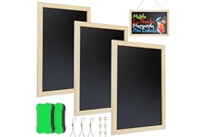 EKOCEV 3 Piezas Pizarra Negra con Marco Madera, Pequeña Pizarra Colgante, Pizarras para Escribir, Pizarras Decorativas Pizarras Infantiles para Restaurantes Espensa y Decoración de Pared, 20x30cm