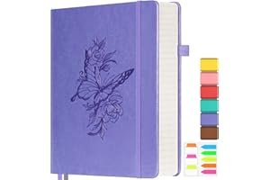 OFFIGIFT Lined Notebook Journal for Women, 312 Numbered Pages Large A4 Thick Leather Journals for Writing, Daily Notebooks for Work Travel, Hardcover College Ruled Notebook, Butterfly Aesthetic Notebook,Purple