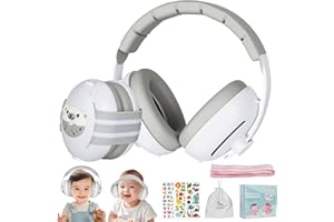 USHOP Cuffie Antirumore Bambini,2 in 1 Cuffie Neonato Antirumore per Bambini da 0 a 48 Mesi,Elastiche Regolabili,Ridurre di 25 dB,Protezione Dell'udito per Bambini,Migliora il Sonno in Viaggio