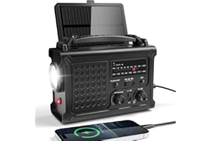 MESQOOL Radio z korbką, przenośne radio z odbiornikiem światowym i odbiorem AM/FM, radio awaryjne z panelem słonecznym o powierzchni 8500 mm² do przetrwania awarii zasilania