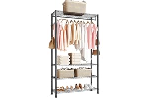 VEVOR Clothing Garment Rack, Heavy Duty Clothing Garment Rack, 4 Adjustable Tiers Clothing Racks with Carbon Steel, 227 kg Load Capacity Closet Wardrobe for Bedroom, Clothing Store, Hallway