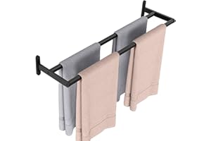 YUMORE Toalleros de Baño Toalleros Dobles 60CM Toallero de Barra Pared de Acero Inoxidable 2 Barras Toallero con Tornillos Almacenamiento para Toallas Cocina y Baño, Negro
